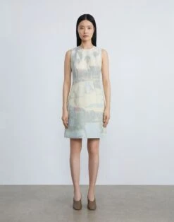 Postcards Print Vintage Cotton Canvas Sheath Dress -Chic Daily Fashion mdcn3v 1x70 liberty green multi