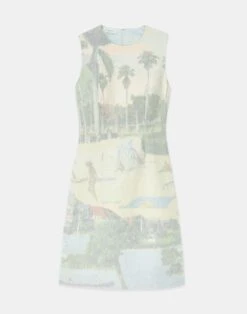 Postcards Print Vintage Cotton Canvas Sheath Dress