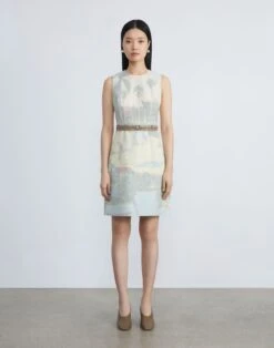 Postcards Print Vintage Cotton Canvas Sheath Dress -Chic Daily Fashion mdcn3v 1x70 liberty green multi full