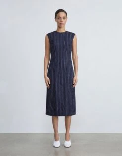Utility Stripe Viscose-Cotton Midi Dress -Chic Daily Fashion mdcu9r 1x78 midnight blue multi