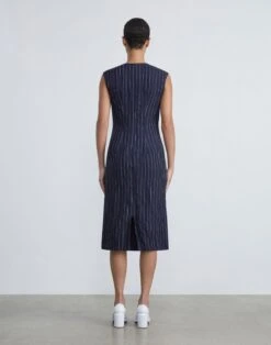 Utility Stripe Viscose-Cotton Midi Dress -Chic Daily Fashion mdcu9r 1x78 midnight blue multi back