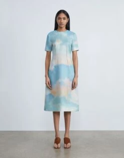 Sky Scene Print Silk Gazar Fit & Flare Dress -Chic Daily Fashion mdcz1r 1x91 liberty green multi