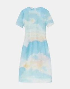 Sky Scene Print Silk Gazar Fit & Flare Dress