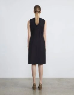 Wool-Silk Crepe Flared Dress -Chic Daily Fashion mdcz1v 1u35 black back