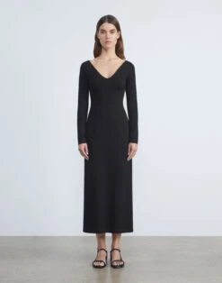 Viscose Crepe Jersey Portrait Neck Dress 7 Viscose Crepe Jersey Portrait Neck Dress -Chic Daily Fashion mddc3r j988 black