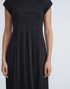 Satin Plissé Hand-Smocked Cap Sleeve Dress 10 Satin Plissé Hand-Smocked Cap Sleeve Dress -Chic Daily Fashion mddh3e 9327 black detail2