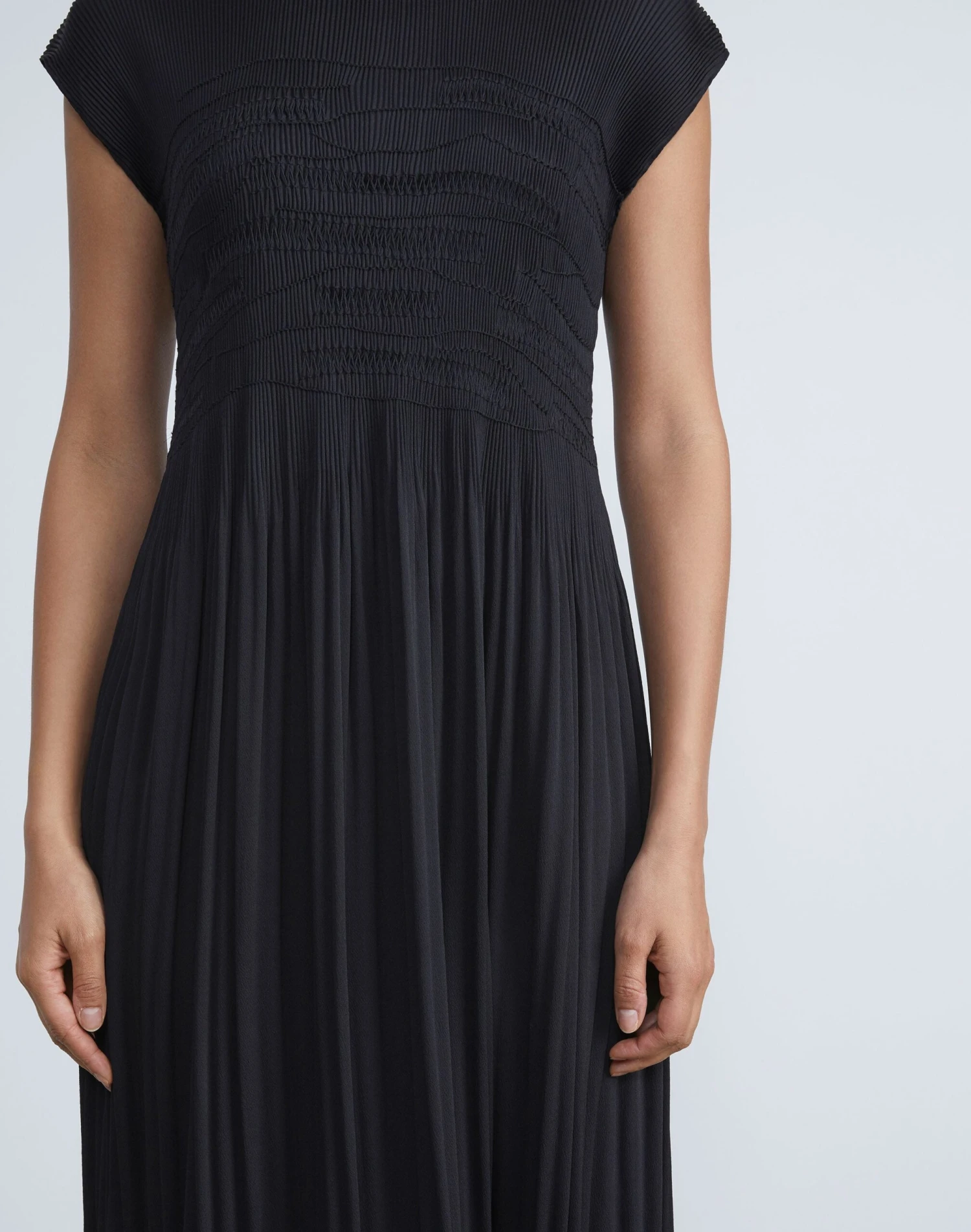 Satin Plissé Hand-Smocked Cap Sleeve Dress 5 Satin Plissé Hand-Smocked Cap Sleeve Dress - Image 5