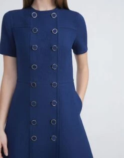 Wool-Silk Crepe Double Breasted Dress 19 Wool-Silk Crepe Double Breasted Dress -Chic Daily Fashion mddl8r 1u35 midnight blue detail