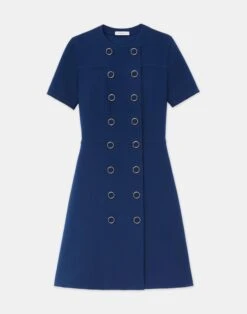 Wool-Silk Crepe Double Breasted Dress 16 Wool-Silk Crepe Double Breasted Dress -Chic Daily Fashion mddl8r 1u35 midnight blue flat