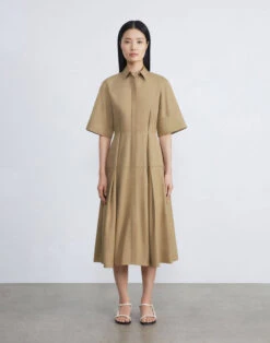 Organic Cotton Poplin Pleated Shirtdress 19 Organic Cotton Poplin Pleated Shirtdress -Chic Daily Fashion mddm2h 1r48 cadet khaki