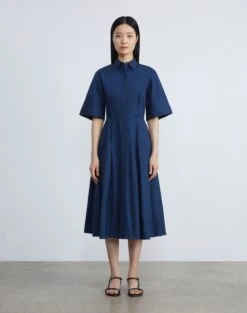 Organic Cotton Poplin Pleated Shirtdress 13 Organic Cotton Poplin Pleated Shirtdress -Chic Daily Fashion mddm2h 1r48 midnight blue