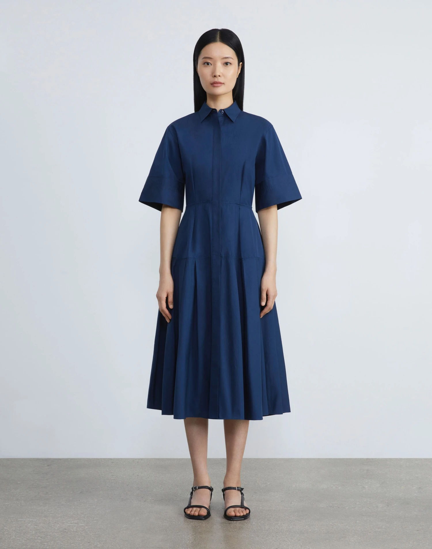 Organic Cotton Poplin Pleated Shirtdress 3 Organic Cotton Poplin Pleated Shirtdress - Image 3