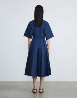 Organic Cotton Poplin Pleated Shirtdress 15 Organic Cotton Poplin Pleated Shirtdress -Chic Daily Fashion mddm2h 1r48 midnight blue back