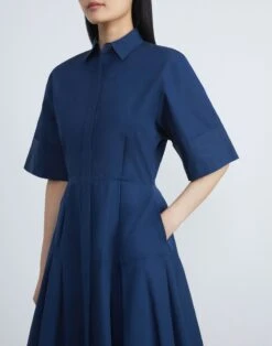 Organic Cotton Poplin Pleated Shirtdress 16 Organic Cotton Poplin Pleated Shirtdress -Chic Daily Fashion mddm2h 1r48 midnight blue detail