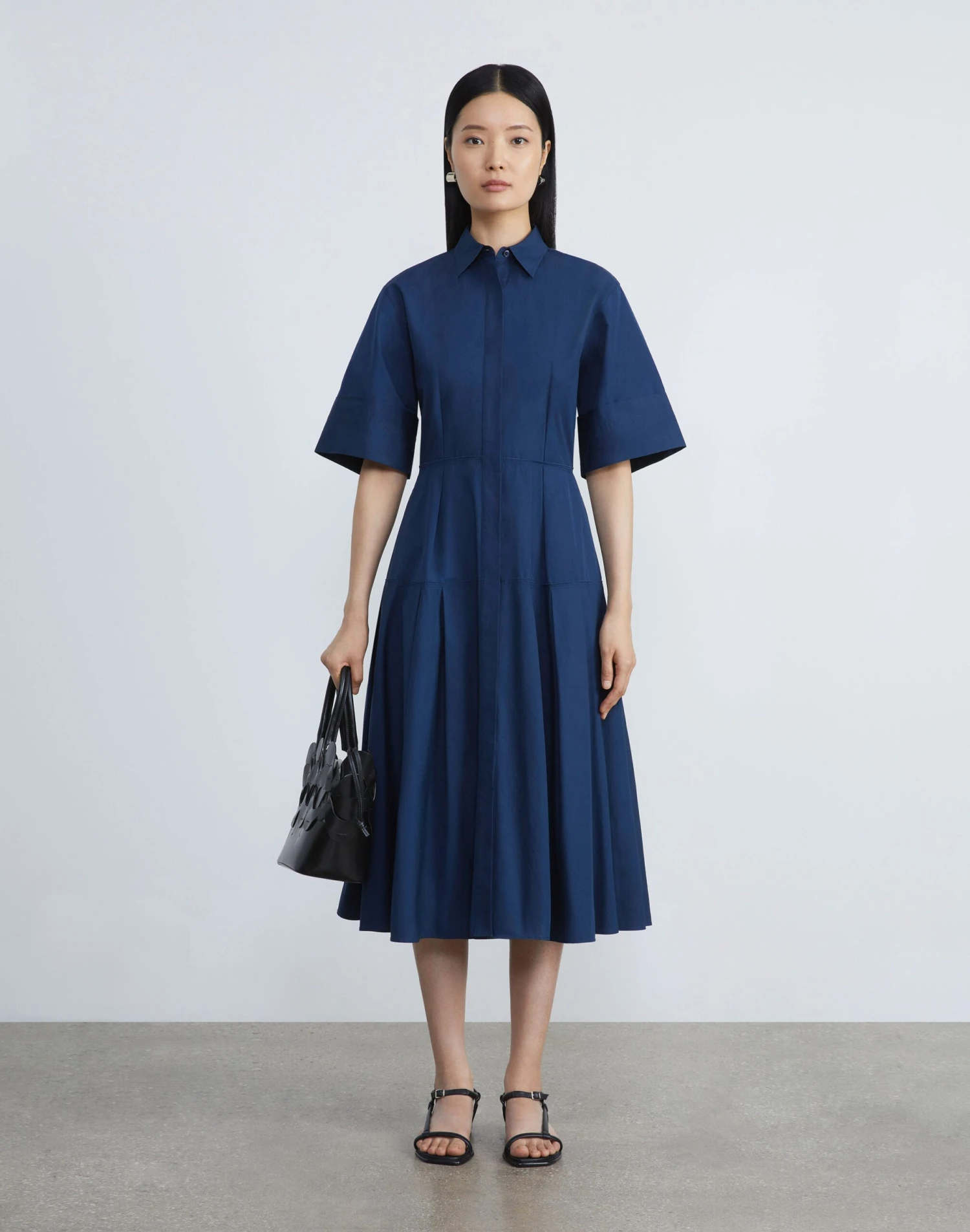 Organic Cotton Poplin Pleated Shirtdress 4 Organic Cotton Poplin Pleated Shirtdress - Image 4