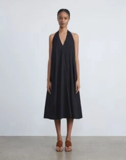 Organic Cotton Poplin Pleated Swing Dress -Chic Daily Fashion mddm4r 1r48 black