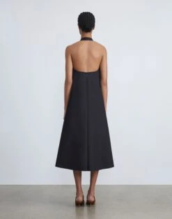 Organic Cotton Poplin Pleated Swing Dress -Chic Daily Fashion mddm4r 1r48 black back