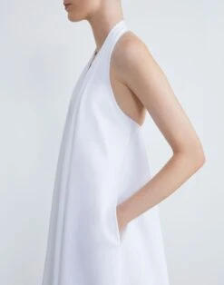 Organic Cotton Poplin Pleated Swing Dress -Chic Daily Fashion mddm4r 1r48 white detail