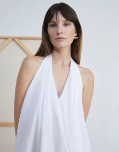 Organic Cotton Poplin Pleated Swing Dress -Chic Daily Fashion mddm4r 1r48 white elevated