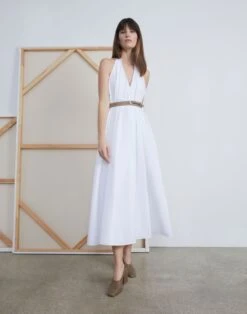 Organic Cotton Poplin Pleated Swing Dress -Chic Daily Fashion mddm4r 1r48 white elevated priority