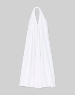 Organic Cotton Poplin Pleated Swing Dress -Chic Daily Fashion mddm4r 1r48 white flat