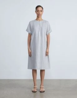 Vintage Linen Pintuck Popover Dress -Chic Daily Fashion mddm5h 1x58 pale grey