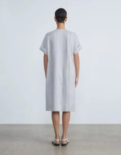 Vintage Linen Pintuck Popover Dress -Chic Daily Fashion mddm5h 1x58 pale grey back