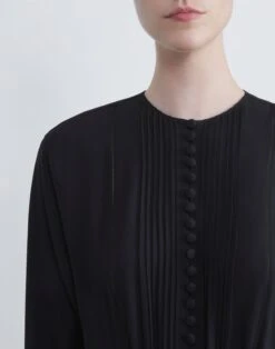 Organic Silk Georgette Pintuck Dress -Chic Daily Fashion mddm9h 1u38 black detail