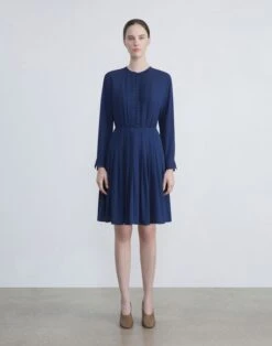 Organic Silk Georgette Pintuck Dress -Chic Daily Fashion mddm9h 1u38 midnight blue