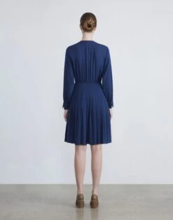 Organic Silk Georgette Pintuck Dress -Chic Daily Fashion mddm9h 1u38 midnight blue back