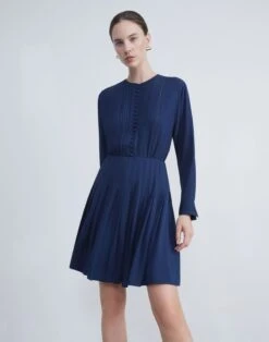 Organic Silk Georgette Pintuck Dress -Chic Daily Fashion mddm9h 1u38 midnight blue elevated