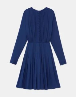 Organic Silk Georgette Pintuck Dress -Chic Daily Fashion mddm9h 1u38 midnight blue flat