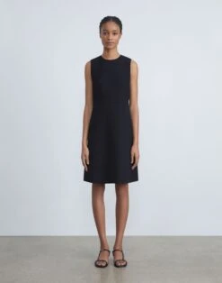 Responsible Wool Nouveau Crepe Sleeveless Dress -Chic Daily Fashion mddn8r 8036 black