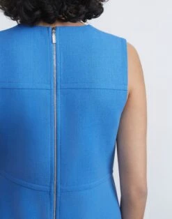 Responsible Wool Nouveau Crepe Sleeveless Dress -Chic Daily Fashion mddn8r 8036 sonic blue detail