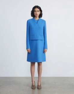 Responsible Wool Nouveau Crepe Sleeveless Dress -Chic Daily Fashion mddn8r 8036 sonic blue full