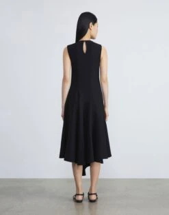 Responsible Wool Nouveau Crepe Asymmetric Dress -Chic Daily Fashion mddp8r 8036 black back