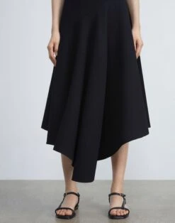 Responsible Wool Nouveau Crepe Asymmetric Dress -Chic Daily Fashion mddp8r 8036 black detail