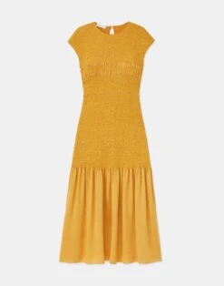 Satin Smocked Stripe Dress