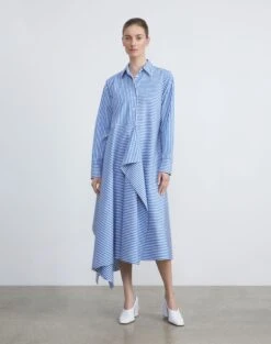 Banker Stripe Cotton Asymmetric Shirtdress 8 Banker Stripe Cotton Asymmetric Shirtdress -Chic Daily Fashion mddr1r 1x51 royale multi