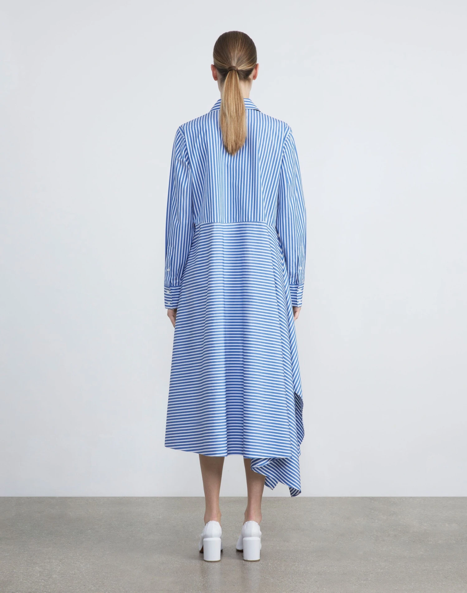 Banker Stripe Cotton Asymmetric Shirtdress 4 Banker Stripe Cotton Asymmetric Shirtdress - Image 4