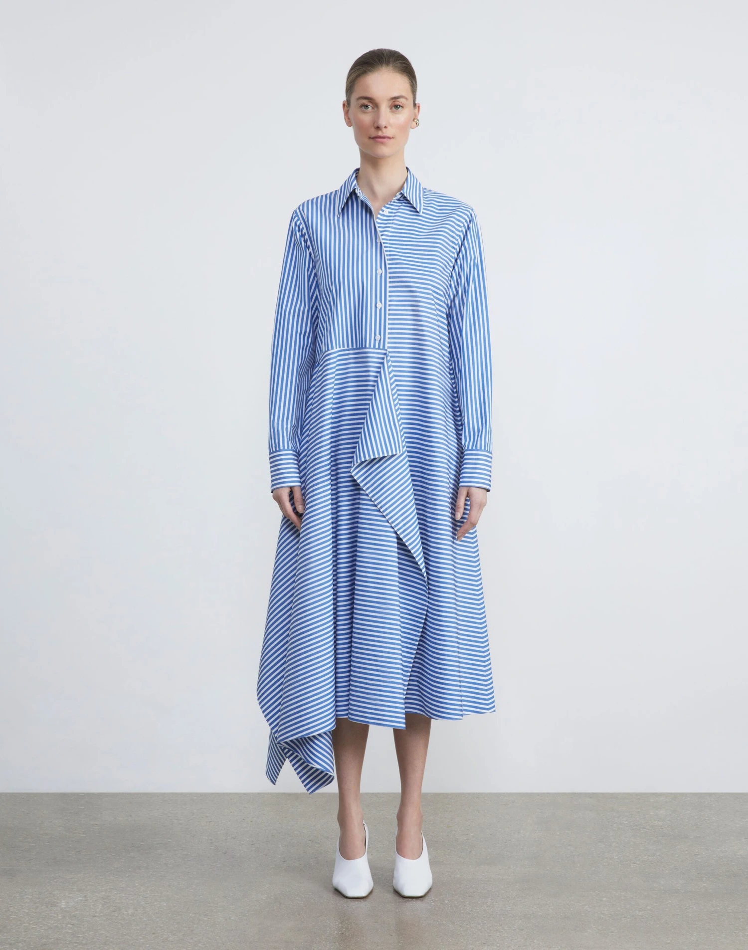 Banker Stripe Cotton Asymmetric Shirtdress 2 Banker Stripe Cotton Asymmetric Shirtdress - Image 2