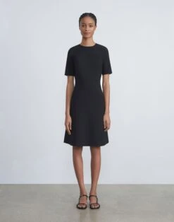 Wool-Silk Crepe A-Line Dress 20 Wool-Silk Crepe A-Line Dress -Chic Daily Fashion mddr5r 1u35 black