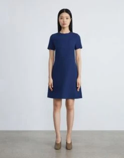 Wool-Silk Crepe A-Line Dress 25 Wool-Silk Crepe A-Line Dress -Chic Daily Fashion mddr5r 1u35 midnight blue
