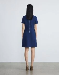 Wool-Silk Crepe A-Line Dress 23 Wool-Silk Crepe A-Line Dress -Chic Daily Fashion mddr5r 1u35 midnight blue back