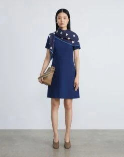 Wool-Silk Crepe A-Line Dress 22 Wool-Silk Crepe A-Line Dress -Chic Daily Fashion mddr5r 1u35 midnight blue full