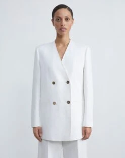 Structured Linen Twill Collarless Blazer -Chic Daily Fashion mjct7h 1w60 white