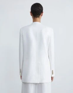 Structured Linen Twill Collarless Blazer -Chic Daily Fashion mjct7h 1w60 white back