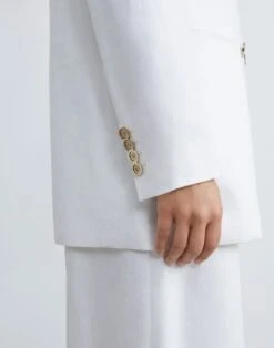Structured Linen Twill Collarless Blazer -Chic Daily Fashion mjct7h 1w60 white detail