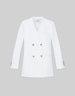 Structured Linen Twill Collarless Blazer