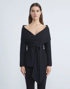 Viscose Crepe Portrait Collar Wrap Jacket 7 Viscose Crepe Portrait Collar Wrap Jacket -Chic Daily Fashion mjcu1r 0638 black